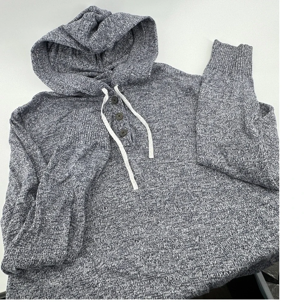 Banana Republic Tall Mens Gray Marled Knit Henley Hoodie Sweater Size L Beach